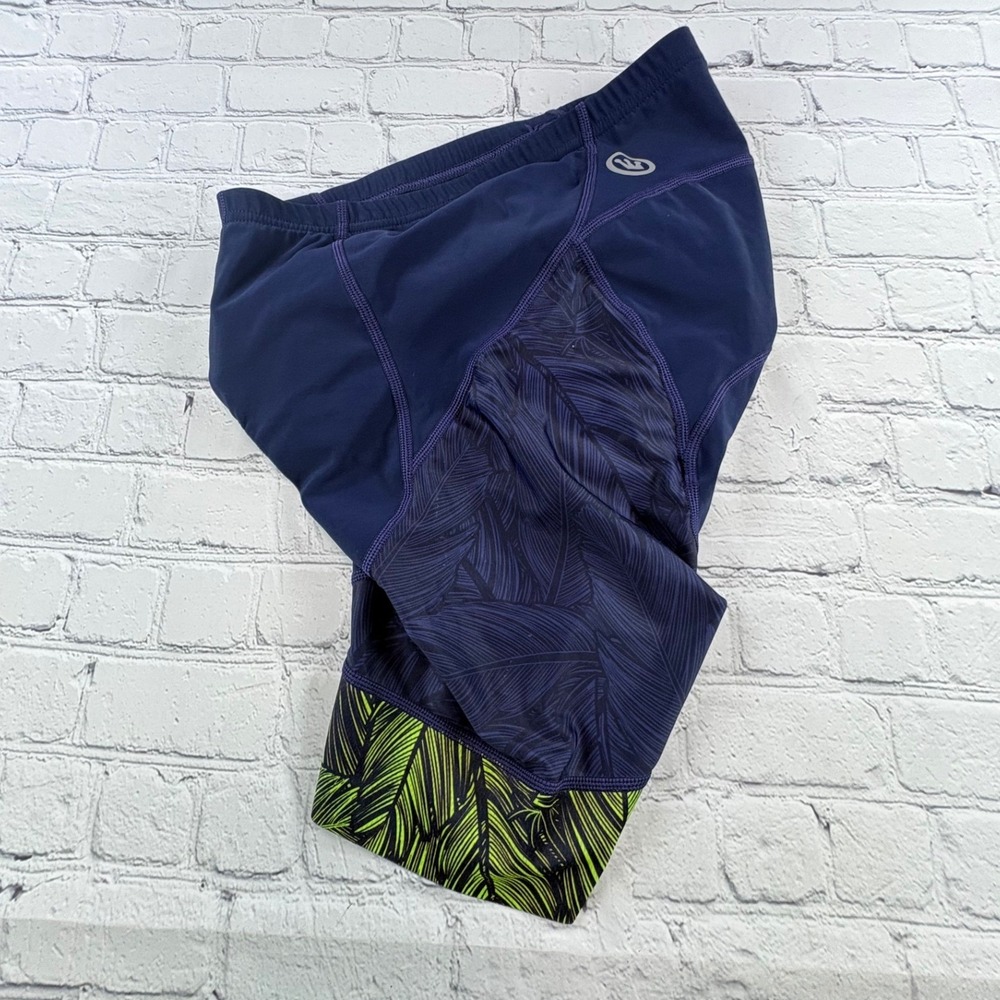 Canari Padded Cycling Shorts Womens L Blue Green Good Tropical Palm Print